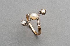 French Pearl Rose Diamond 18k Gold Ring, circa 1890