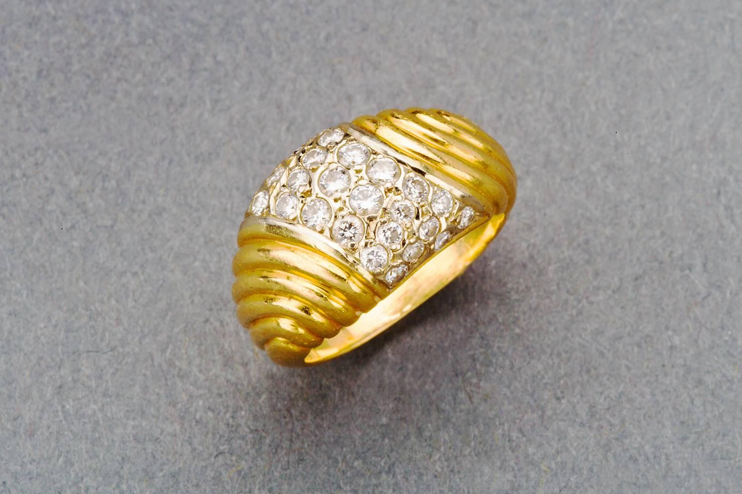French Diamond Pave 18k Gold Dome Ring, Paris For Sale 1