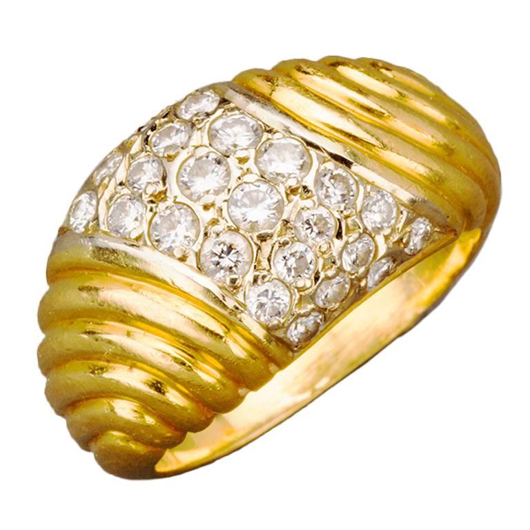 French Diamond Pave 18k Gold Dome Ring, Paris