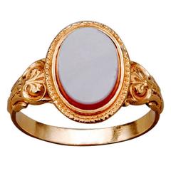 1860s French Napoleon III Agate Gold Signet Ring