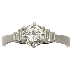 0.88Ct Diamond & 18k White Gold Solitaire Ring - Art Deco Style - Vintage 4
