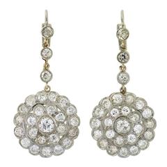 Late Art Deco Diamond Cluster Platinum Earrings 4.20ctw