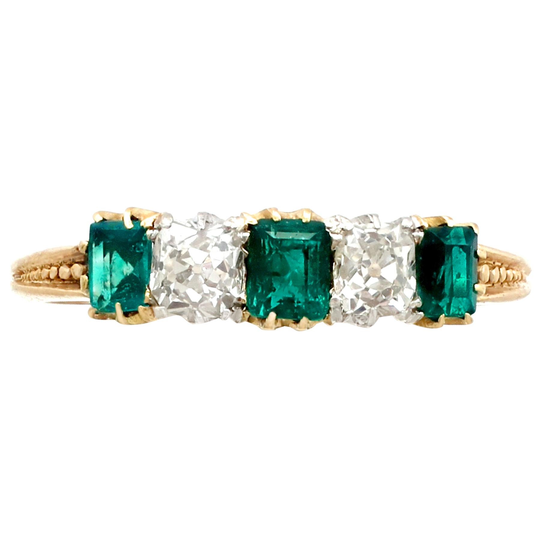 1910s Antique Emerald and Diamond Five Stone Cocktail Ring