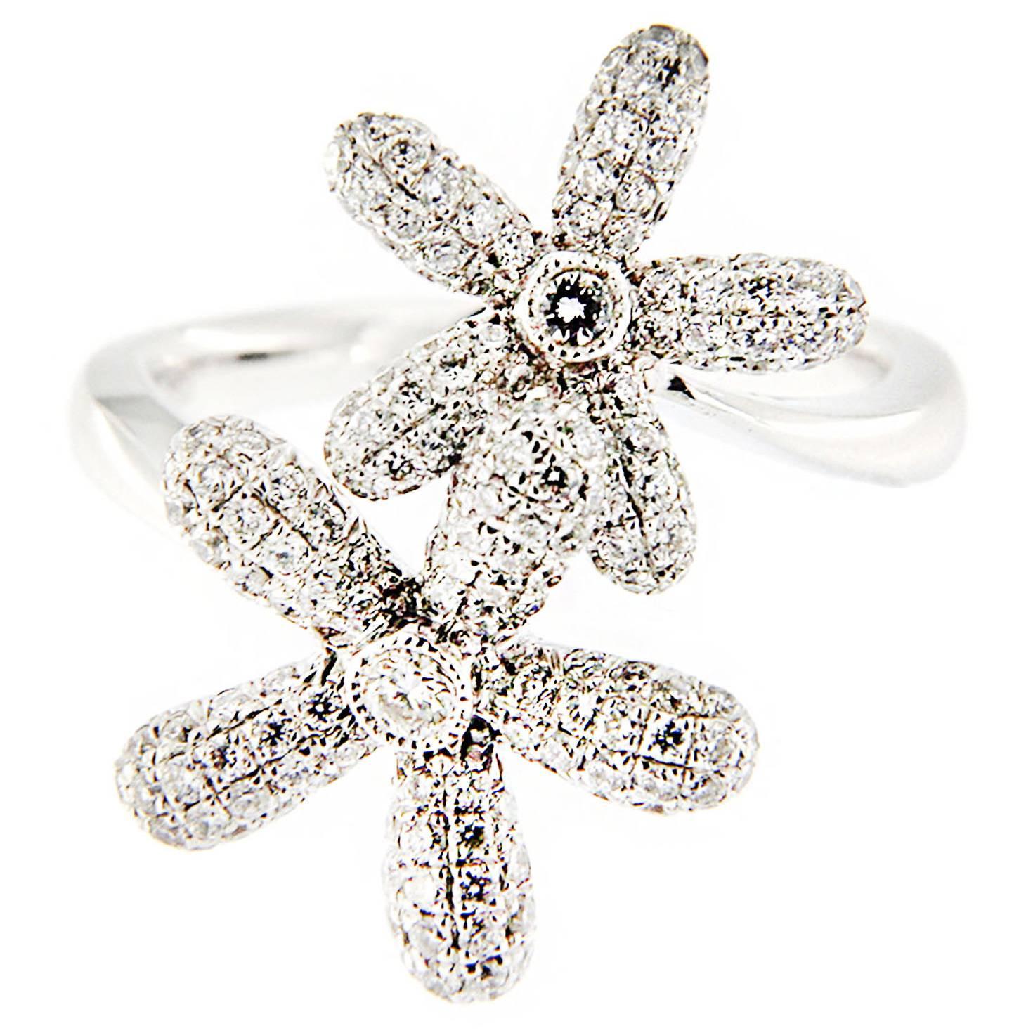 Jona White Diamond 18 Karat White Gold Daisy Crossover Ring