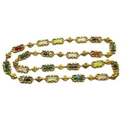 Antique High Victorian gilt metal Agate Necklace, c1850