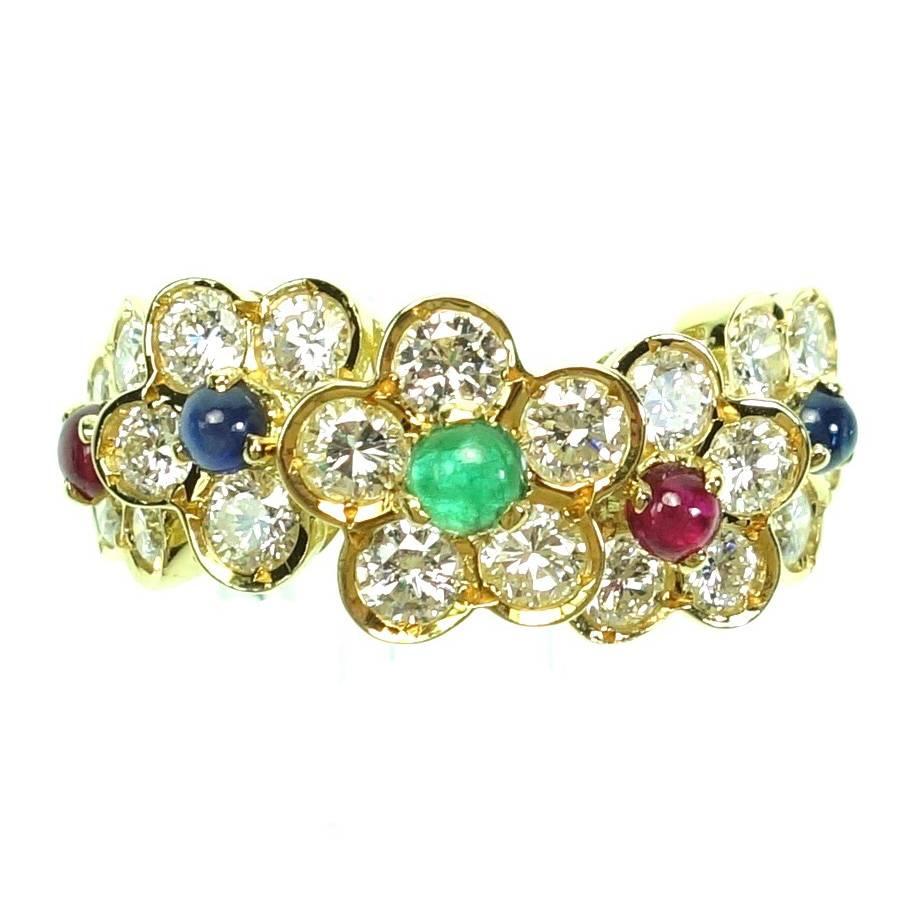 Van Cleef & Arpels Emerald Sapphire Ruby Diamond Gold Fleurette Ring