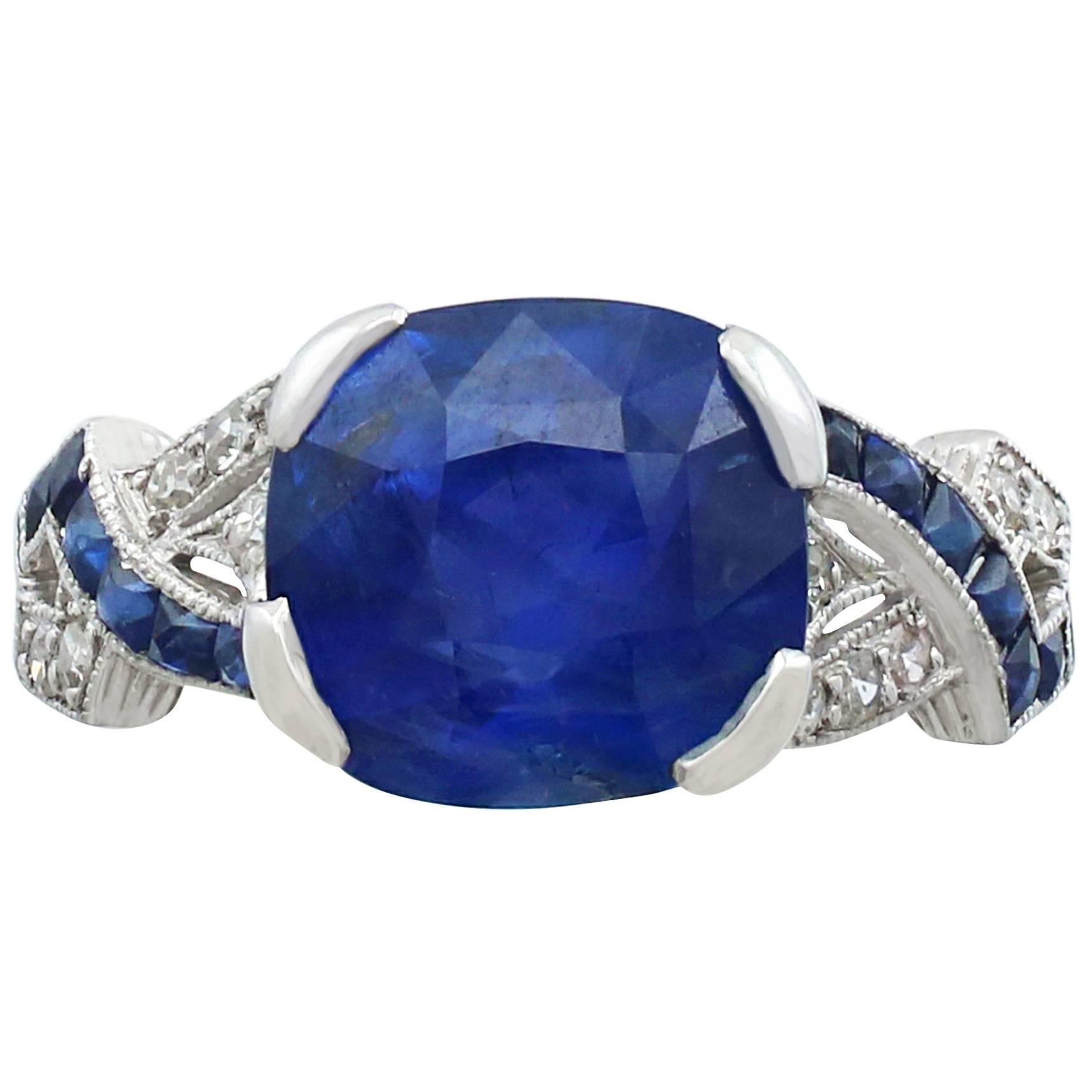 1930s 4.84 Carat Blue Sapphire and Diamond Platinum Cocktail Ring