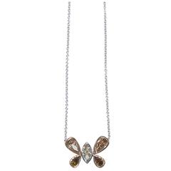 Brown Diamond Two Color Gold Butterfly Pendant Necklace 11