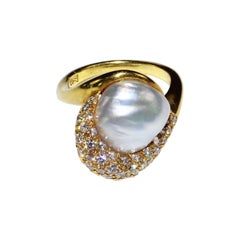 Henry Dunay Natural Pearl Diamond Gold Cocktail Ring