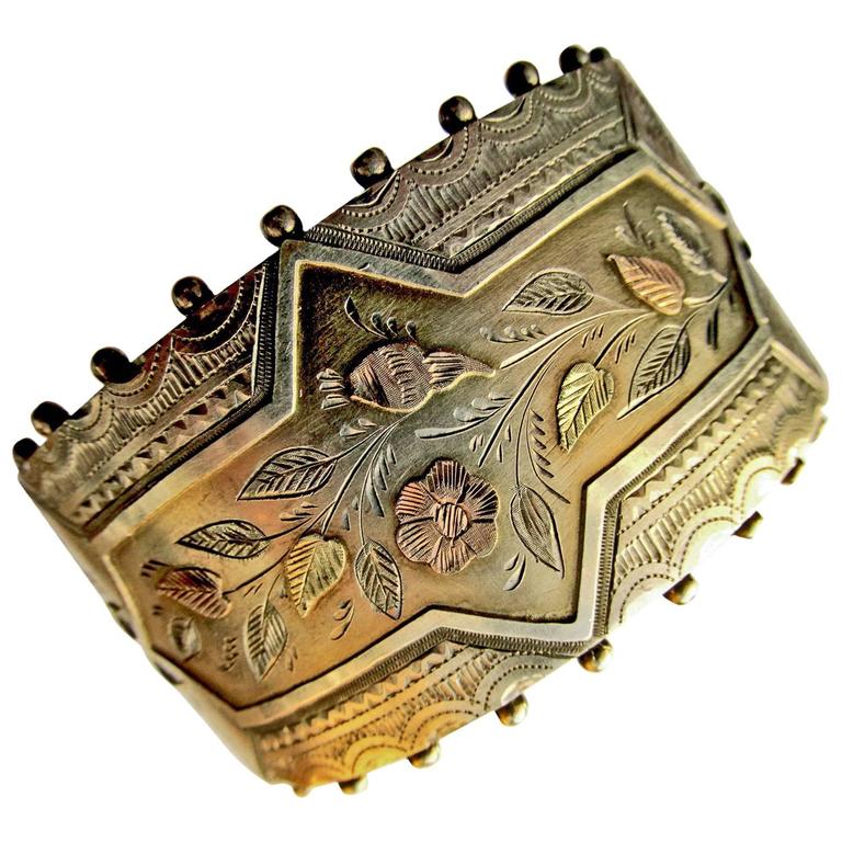 Antique Silver Floral Motif Cuff Bracelet at 1stDibs
