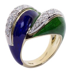 Tiffany & Co. Blue and Green Enamel "Paillonné" Ring 8
