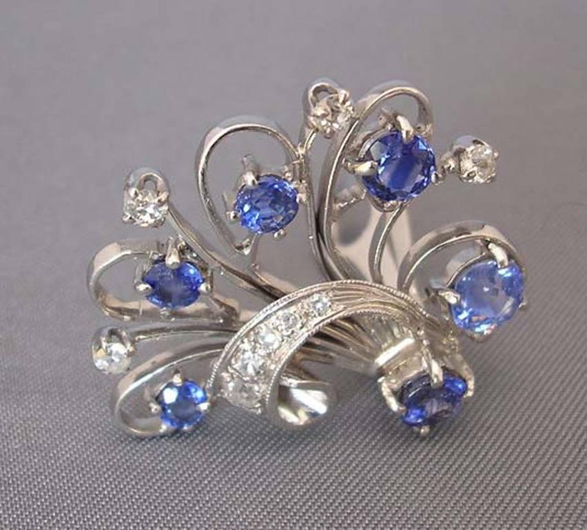 Sapphire Diamond Platinum Floral Spray Earrings 3