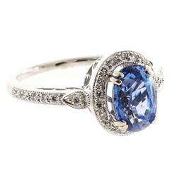 Oval Ceylon Sapphire and Diamond White Gold Ring 8
