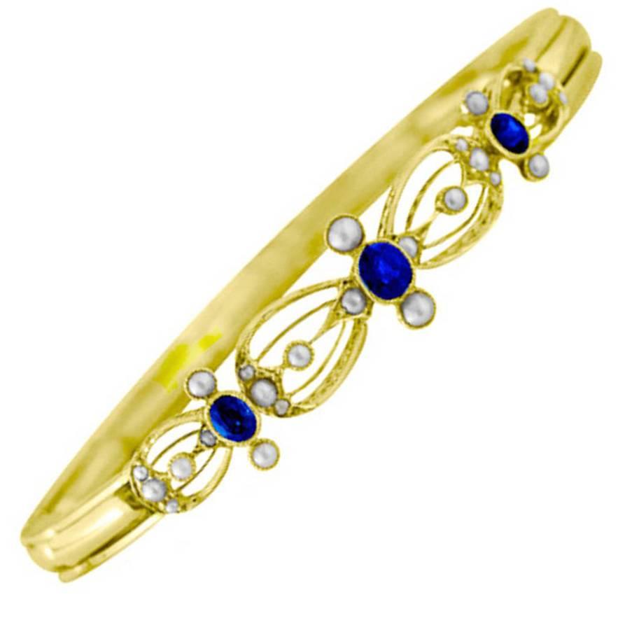 Blue Sapphire Gold Link Bracelet For Sale