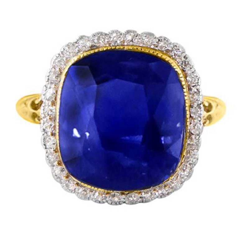 11.37 Carat GIA Certified Rare Unheated Natural Blue Sapphire Diamond Gold Ring For Sale