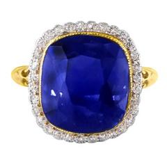 11.37 Carat GIA Certified Rare Unheated Natural Blue Sapphire Diamond Gold Ring