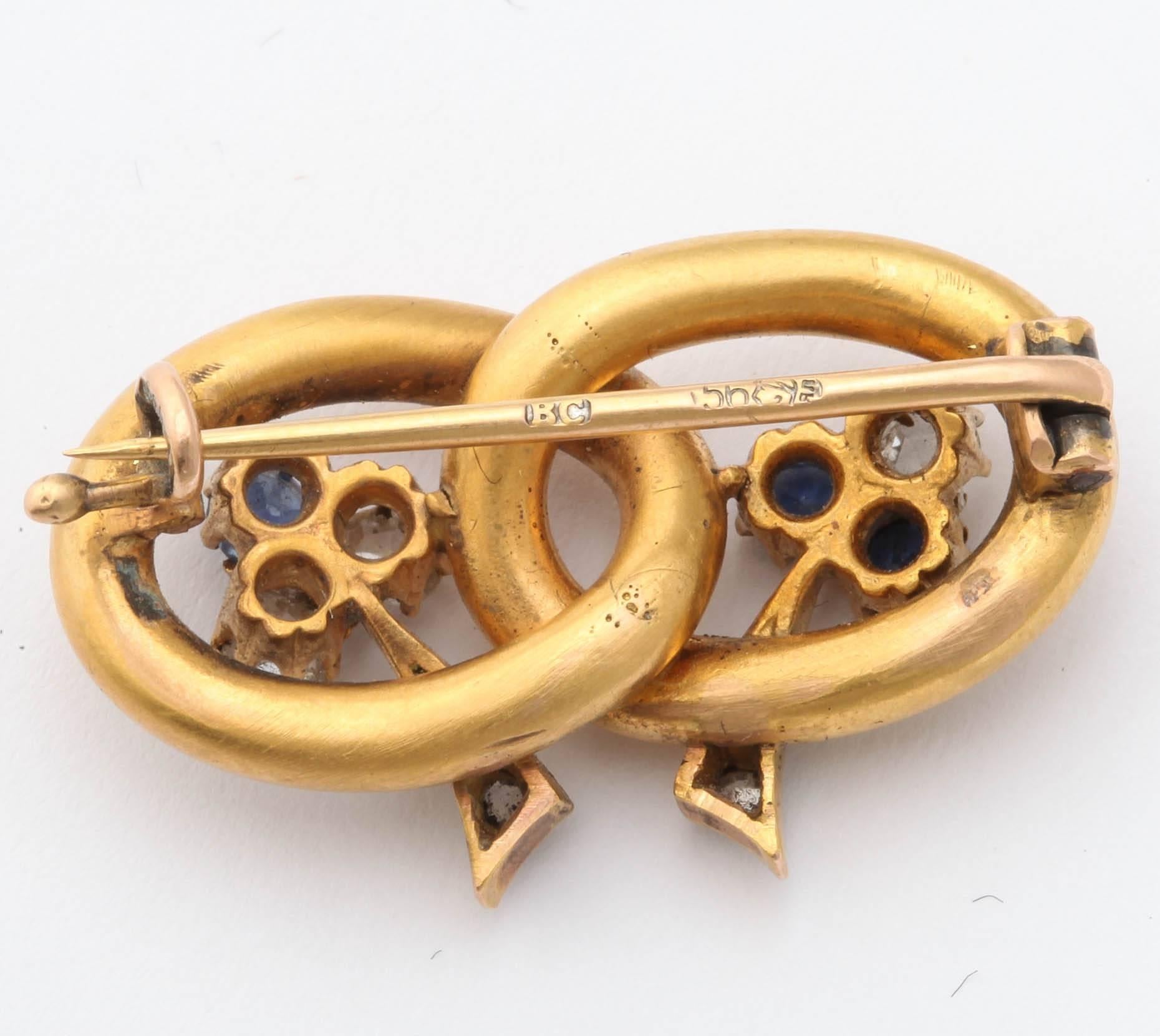 Victorian 1910 Soloviev Russian Sapphire Diamond Gold Pin, St. Petersburg  For Sale