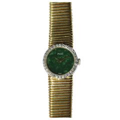 Piaget Ladies Yellow Gold Diamond Bezel Jade Dial Watch/Wristwatch