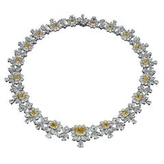 David Rosenberg Platinum White and Yellow Diamond Black Tie Necklace