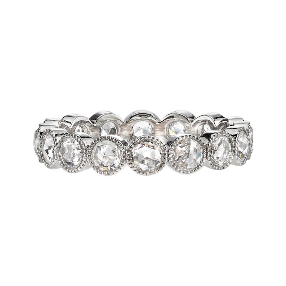 Platinum Handcrafted French Cut Diamond Eternity Band For Sale at 1stDibs