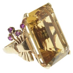 1940s Vintage Citrine and Ruby Rose Gold Ring