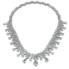 Retro David Rosenberg Platinum 96 Carats Pear and Round Shape Diamond Tiara Necklace 