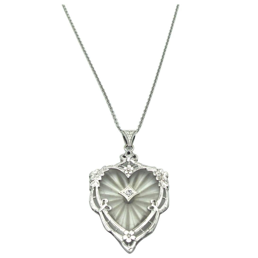 Art Deco Diamond Gold "Crystal Ray" Heart Necklace