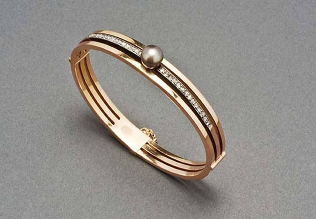 1880s French Diamond 18k Rose Gold Bangle Bracelet 2