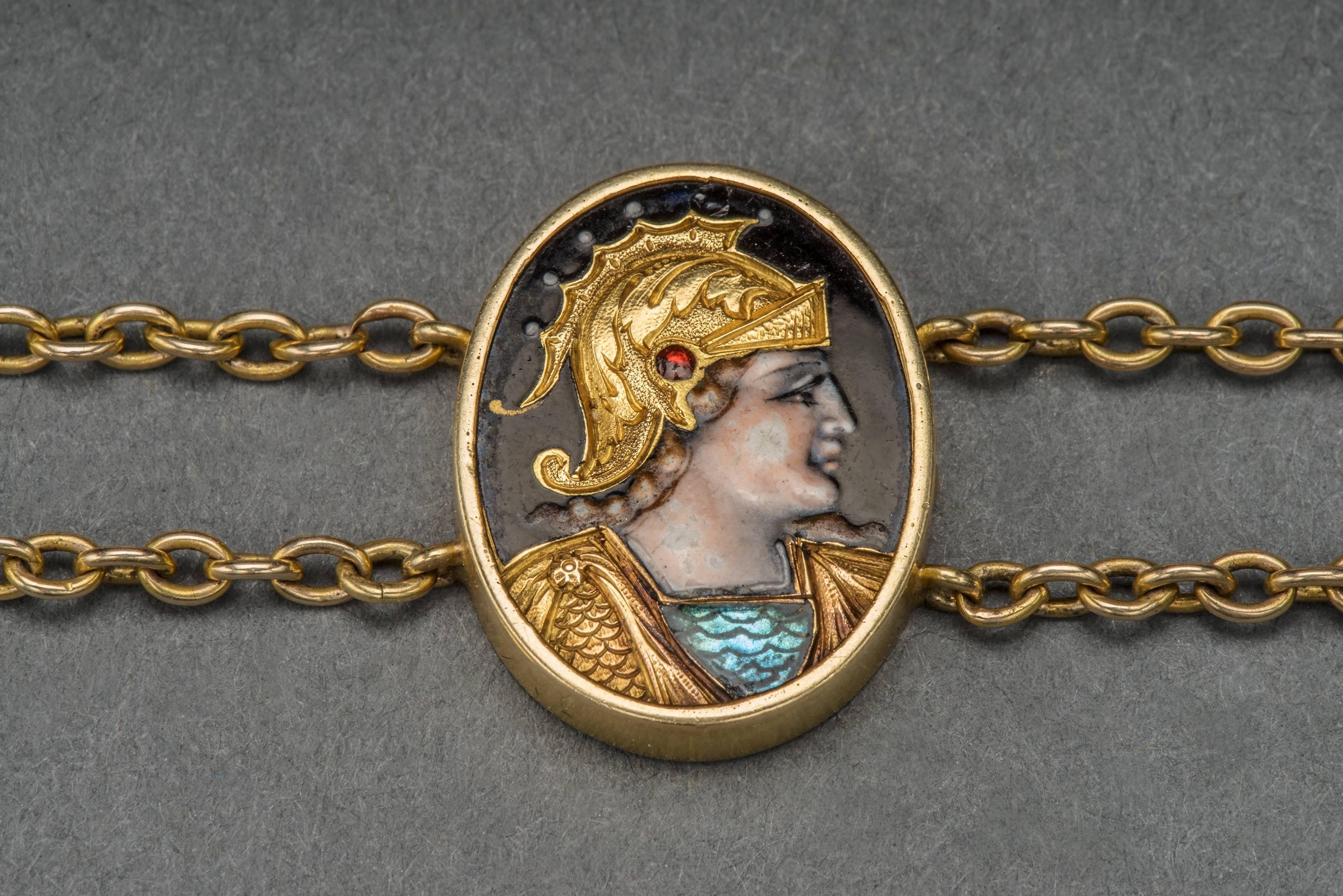 French Limoges Enamel Diamond Gold Bracelet, 19th Century  3