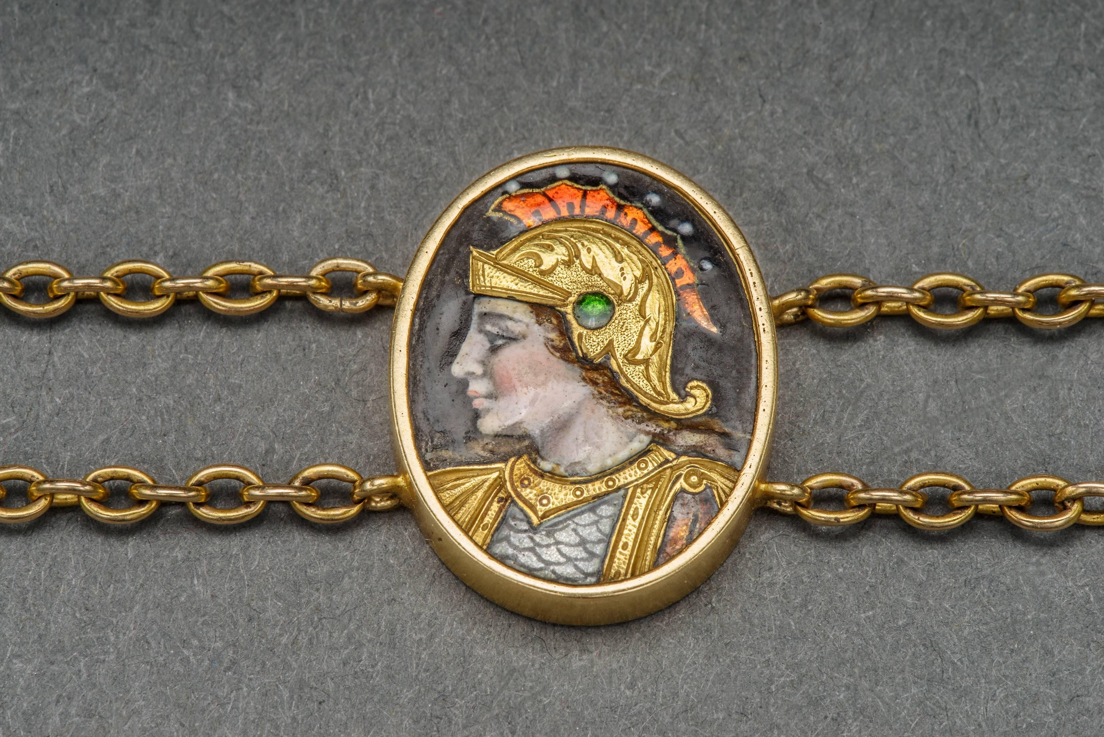 French Limoges Enamel Diamond Gold Bracelet, 19th Century  4