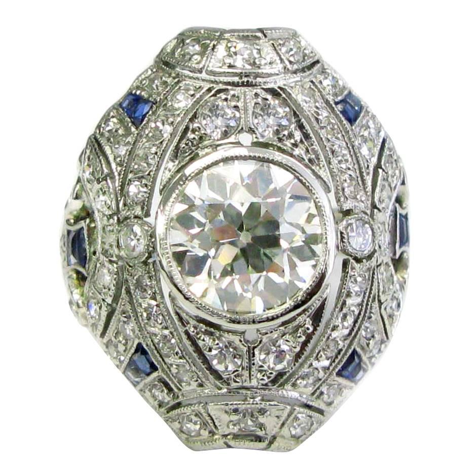 2.26 Carat Old European Diamond Art Deco Ring