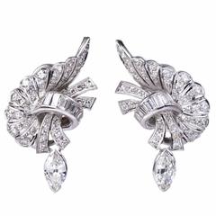 Diamond Platinum Cluster Drop Earrings