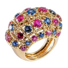 Cartier Sapphire Ruby Gold Dome Ring