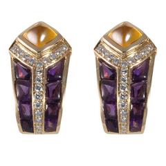Fred Amethyst Citrine Diamond Gold Earclips 5