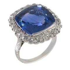 16.33 carat unheated Ceylon sapphire diamond platinum Cocktail ring