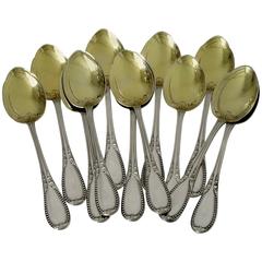 Lapparra French All Sterling Silver Vermeil Ice Cream Spoons Set 12 pc Louis XVI