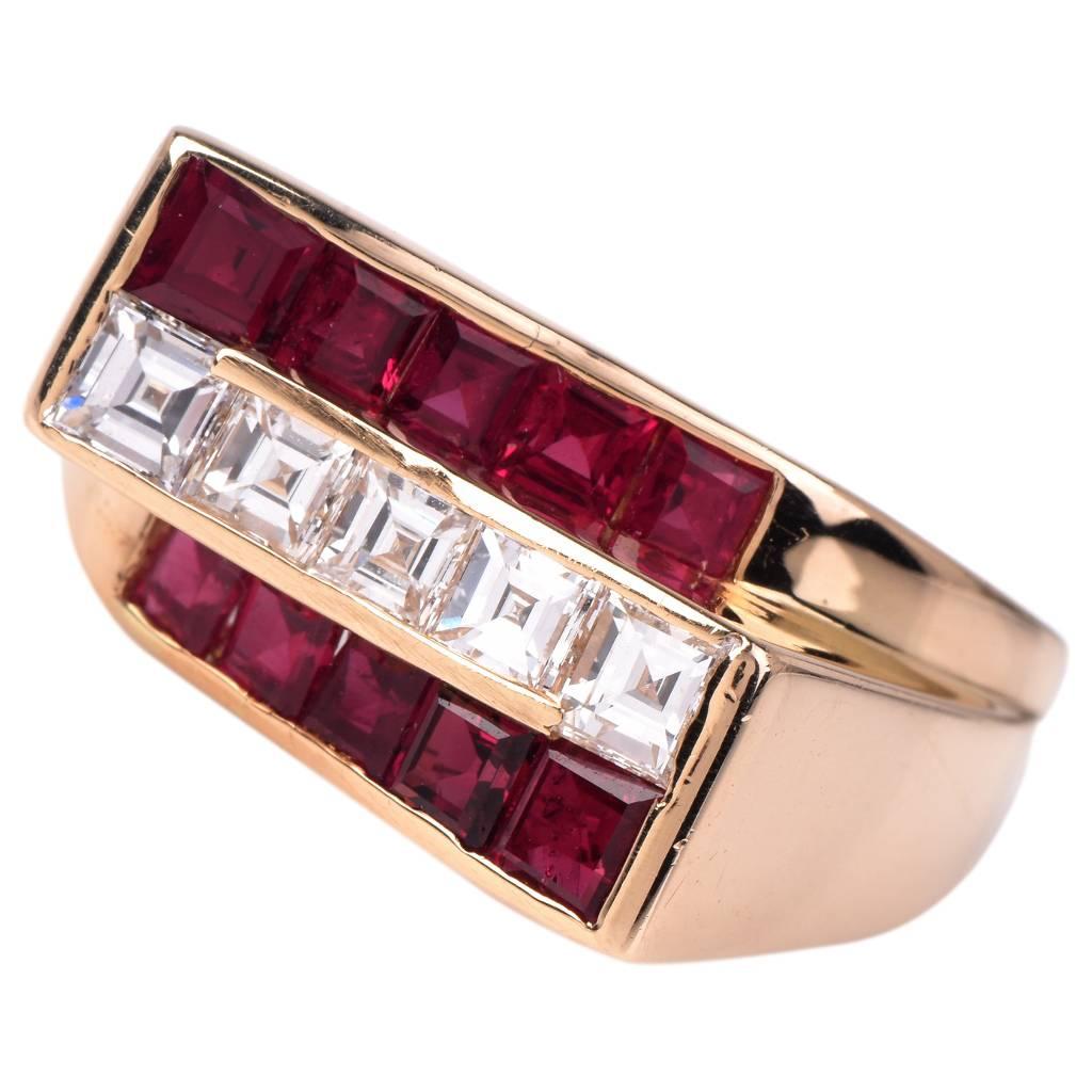 Oscar Heyman Diamond Ruby  Gold Ring