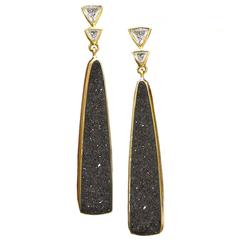 Kothari Shimmering Druzy Trillion Diamond Gold Drop Earrings