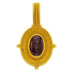 Antique Victorian Garnet Intaglio Gold Pendant