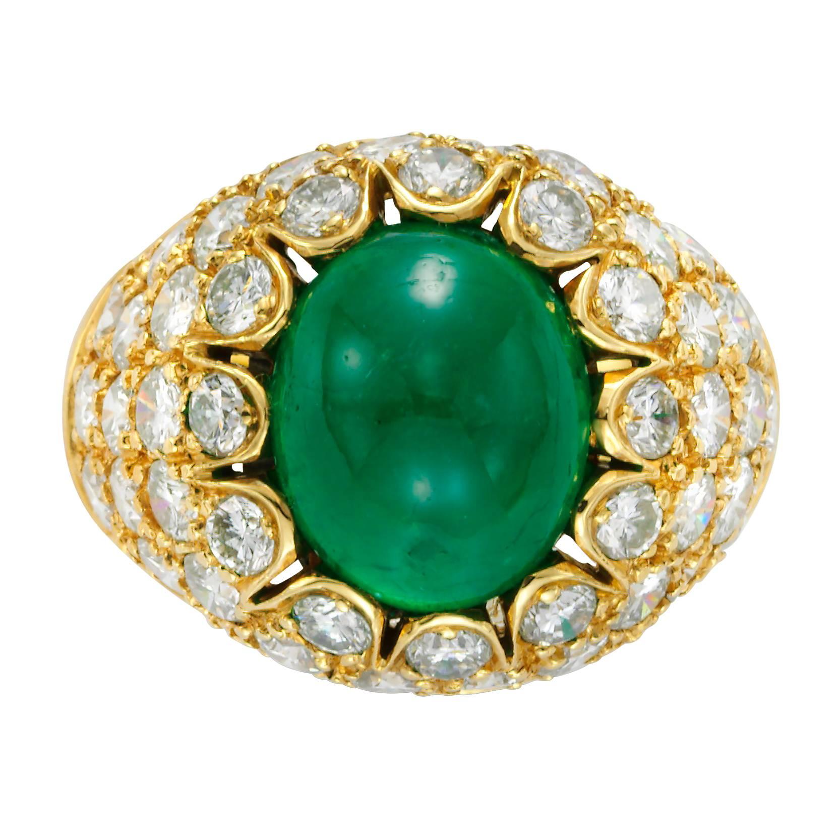 Cabochon Emerald  Diamond Cocktail ring