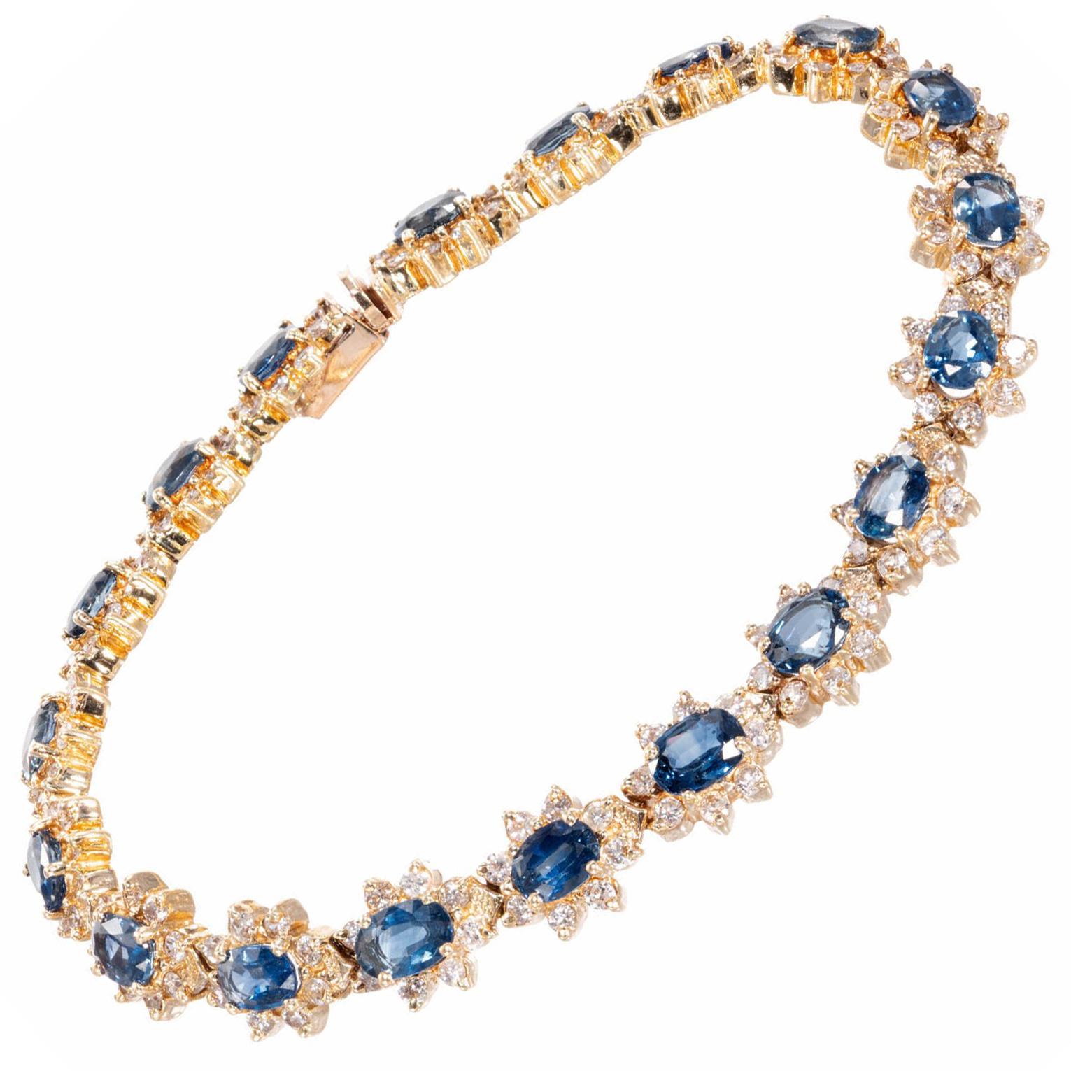 14.07 Carat Blue Sapphire Diamond Yellow Gold Bracelet