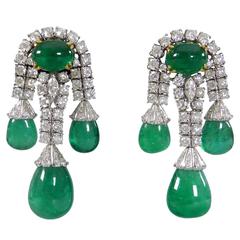 Giovane Cabochon Emerald Diamond Gold Drop Earrings