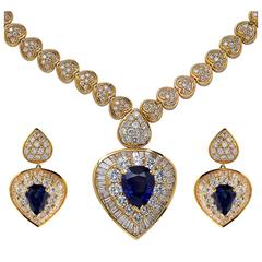 Elegant Sapphire Diamond Gold Necklace and Earring Set