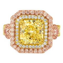 GIA Fancy Yellow 4.02 Carat Diamond Accented With Fancy Pink Diamonds 6