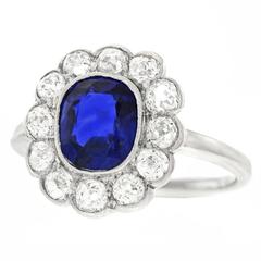 Antique 1.75 carat No Heat Burma GIA Sapphire Diamond Ring 