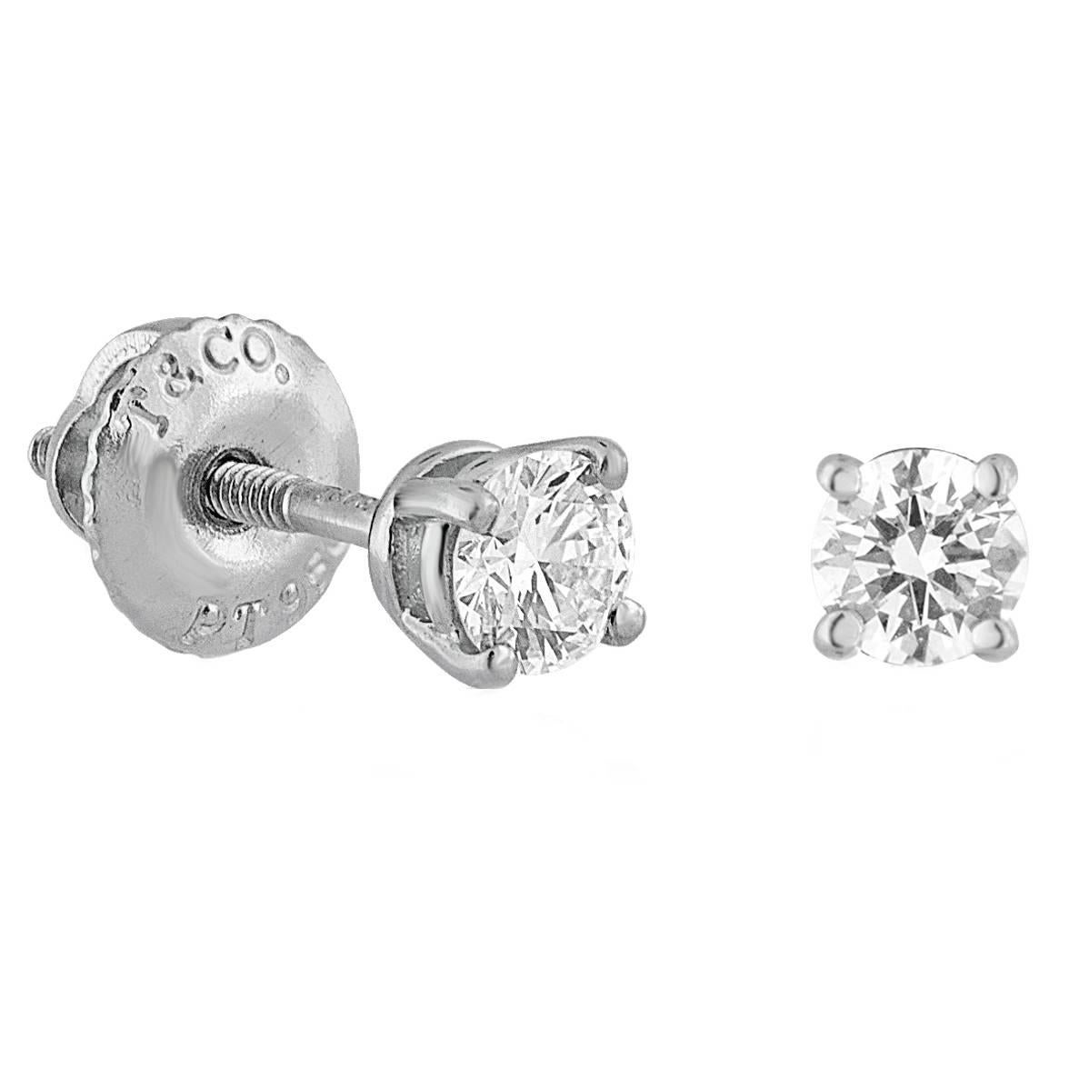 IGI Certified Tiffany & Co. 0.38 Carat Diamond Platinum Stud Earrings