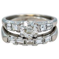 Art Deco Diamond Platinum Engagement Wedding Set