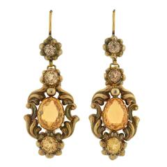 Victorian Citrine & Zircon Gold Earrings 12