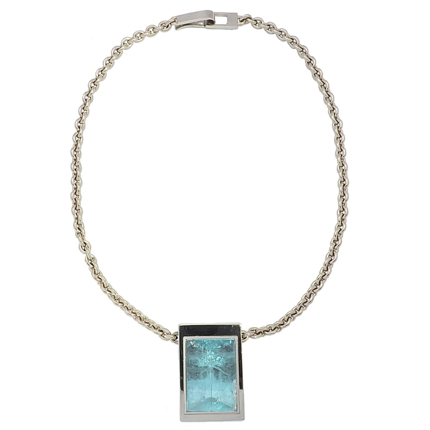 63.04 Carat Aquamarine Gold Necklace For Sale