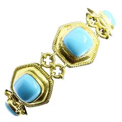  Elizabeth Locke Cushion Turquoise gold Bracelet 
